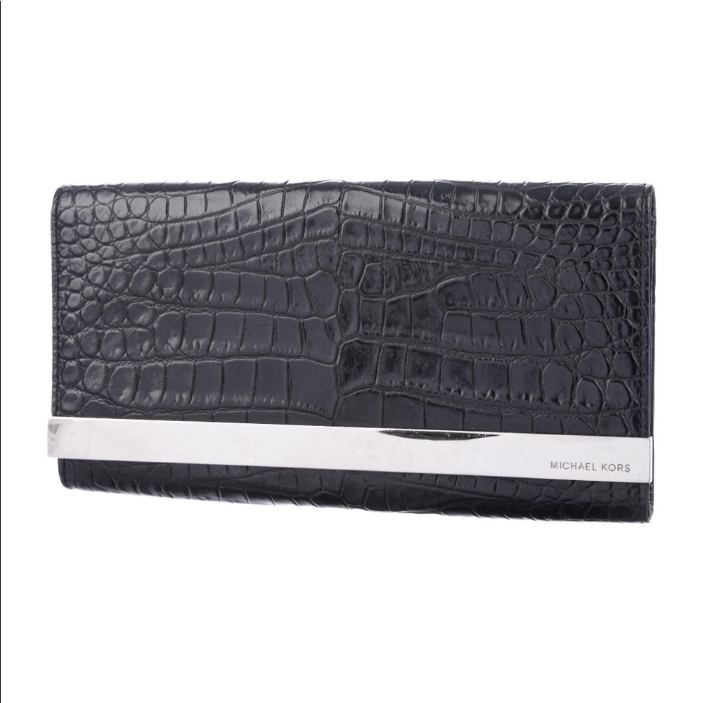 Michael kors crocodile embossed leather clutch
